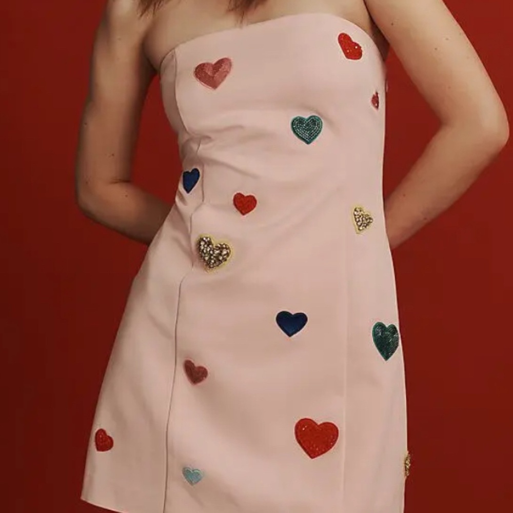 Anthropologie bedazzled pink mini heart jewel dress (NWT!!) women's size S